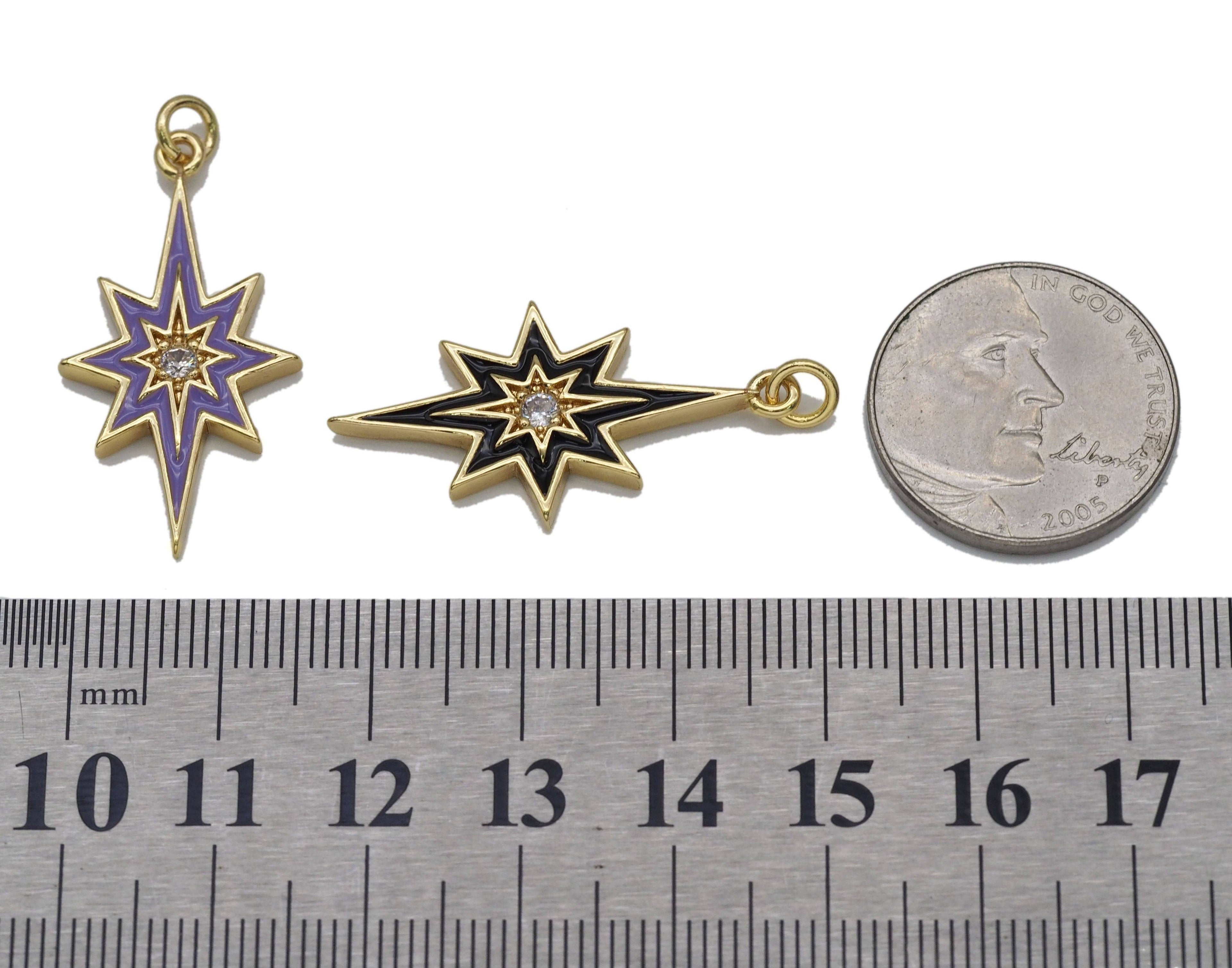 Gold CZ Enamel North Star Charm, Sku#L710