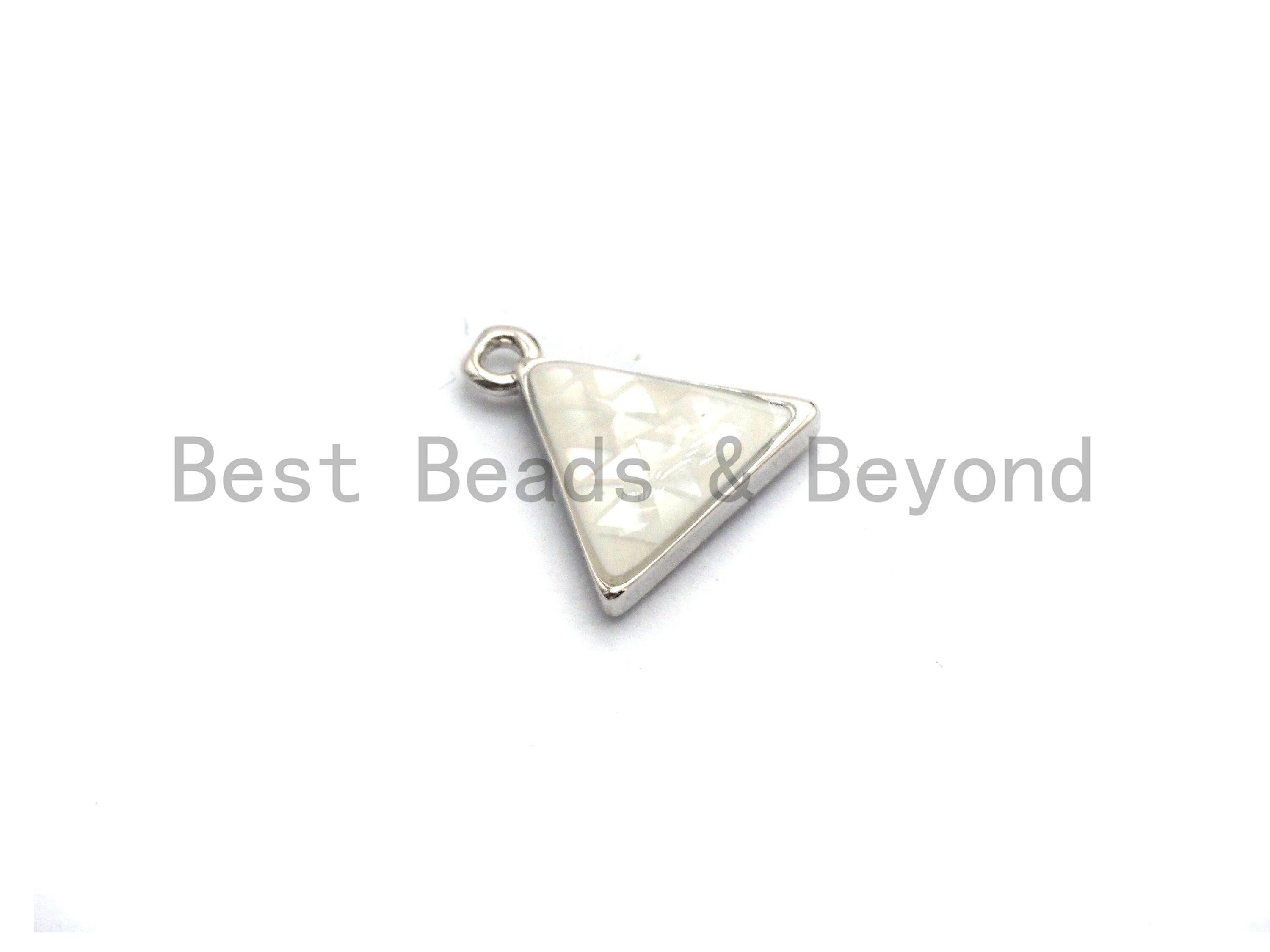 100% Natural White Color Shell Triangle Charm in Gold/Silver, White Shell Pearl Charm/Pendant, Shell Beads, 11x12mm,SKU#Z307