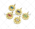 18K Dainty Gold Enamel Evil Eye Flower On Round Coin Shape Pendant/Charm,Medallion Charm, Necklace Bracelet Charm Pendant,20x22mm,Sku#L518