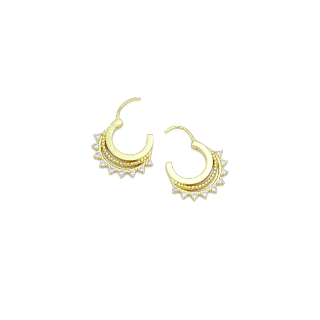 Gold Silver Triangle CZ Half Circle Spike Earrings, Sku#A306