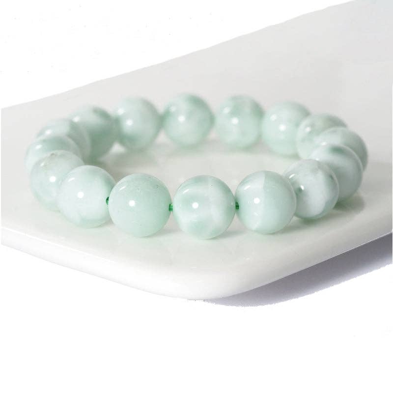 Genuine Green Angelite Round Smooth Stretchy Bracelet, 8mm/10mm/12mm, Sku#EF274
