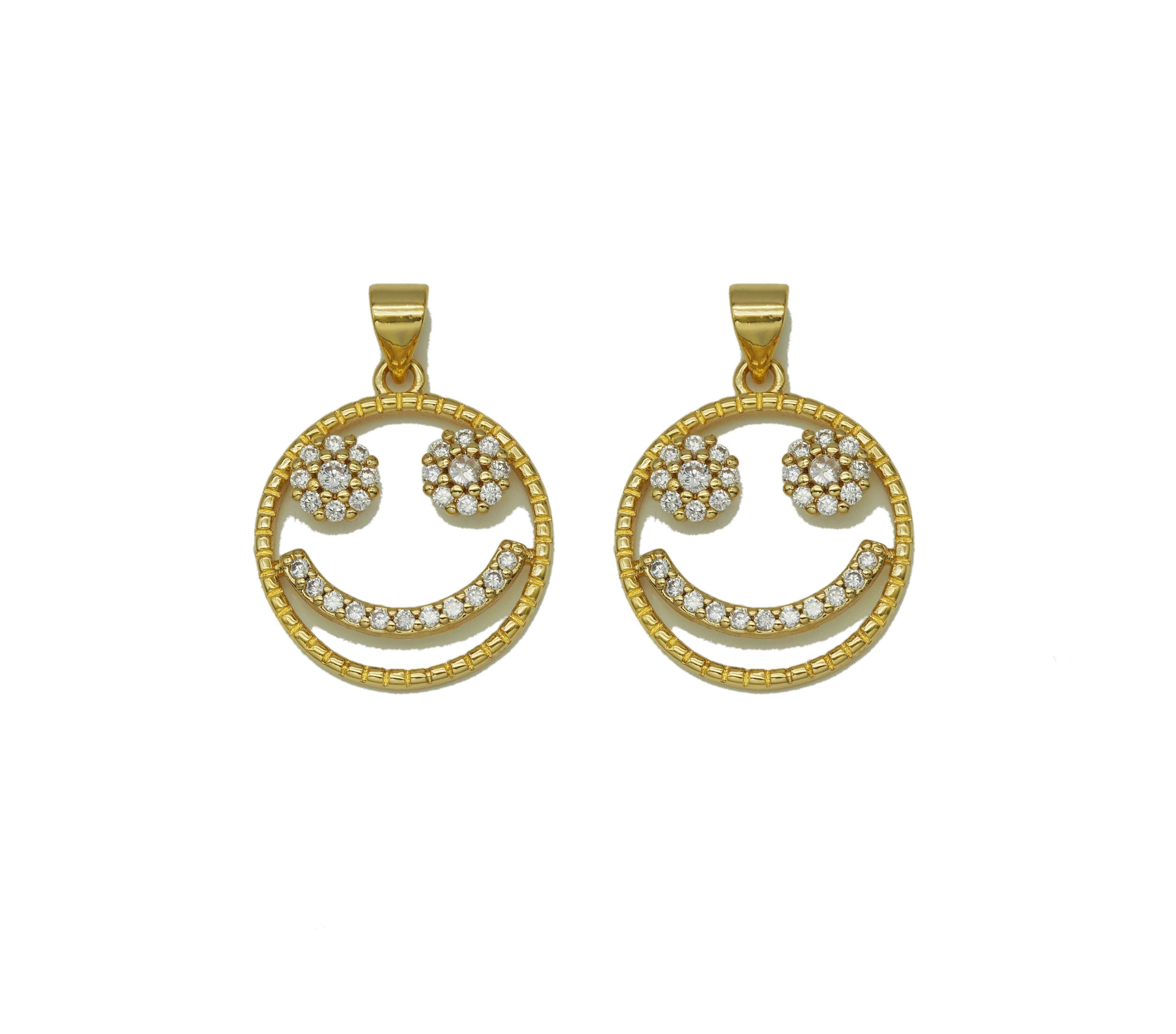 CZ Smiley Face on Hollow Out Round Charm, Sku#JL115