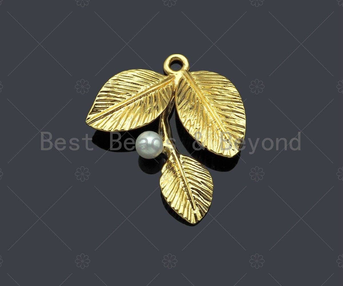 18k Dainty Gold Carved Leaf Charms, Dainty Mother of Pearl Charms, Gold Pendant, Leaf Necklace Charms, 23x27mm, Sku#Y382