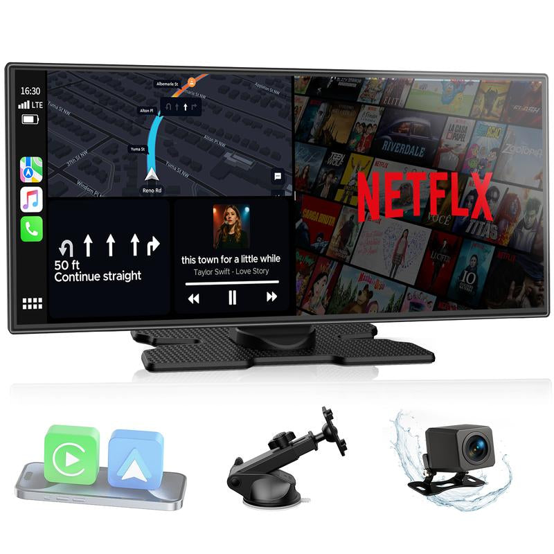 【Jumpstartsale】Lamtto 10.25-Inch Wireless Carplay Screen — Supports Tiktok, Netflix, and Youtube Apps, Split-Screen App Usage, Backup Camera Support, Navigation, and Voice Assistant. Compatible with Ios 10+ and Android 11+