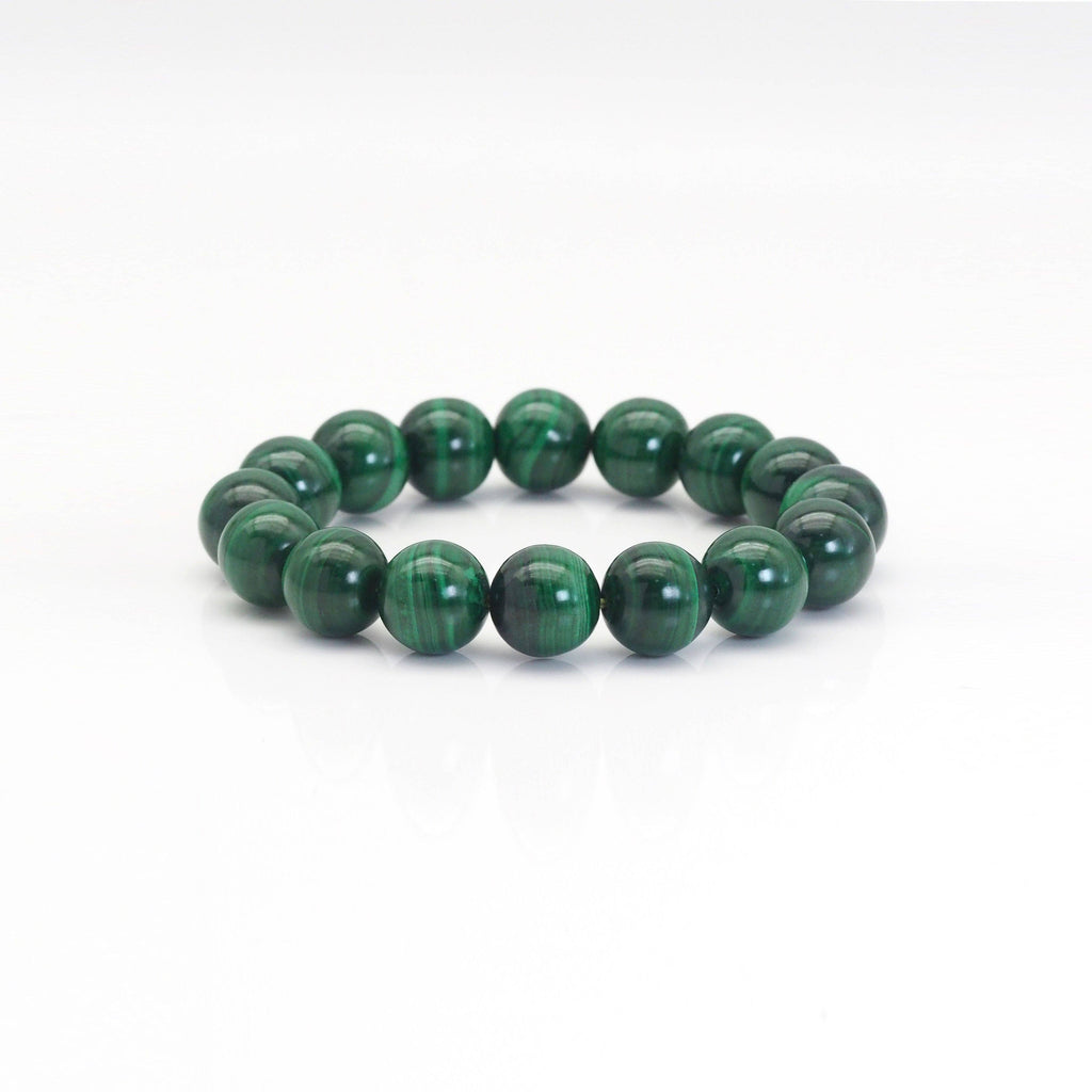 Genuine Malachite Round Smooth Stretchy Bracelet, Sku#EF441