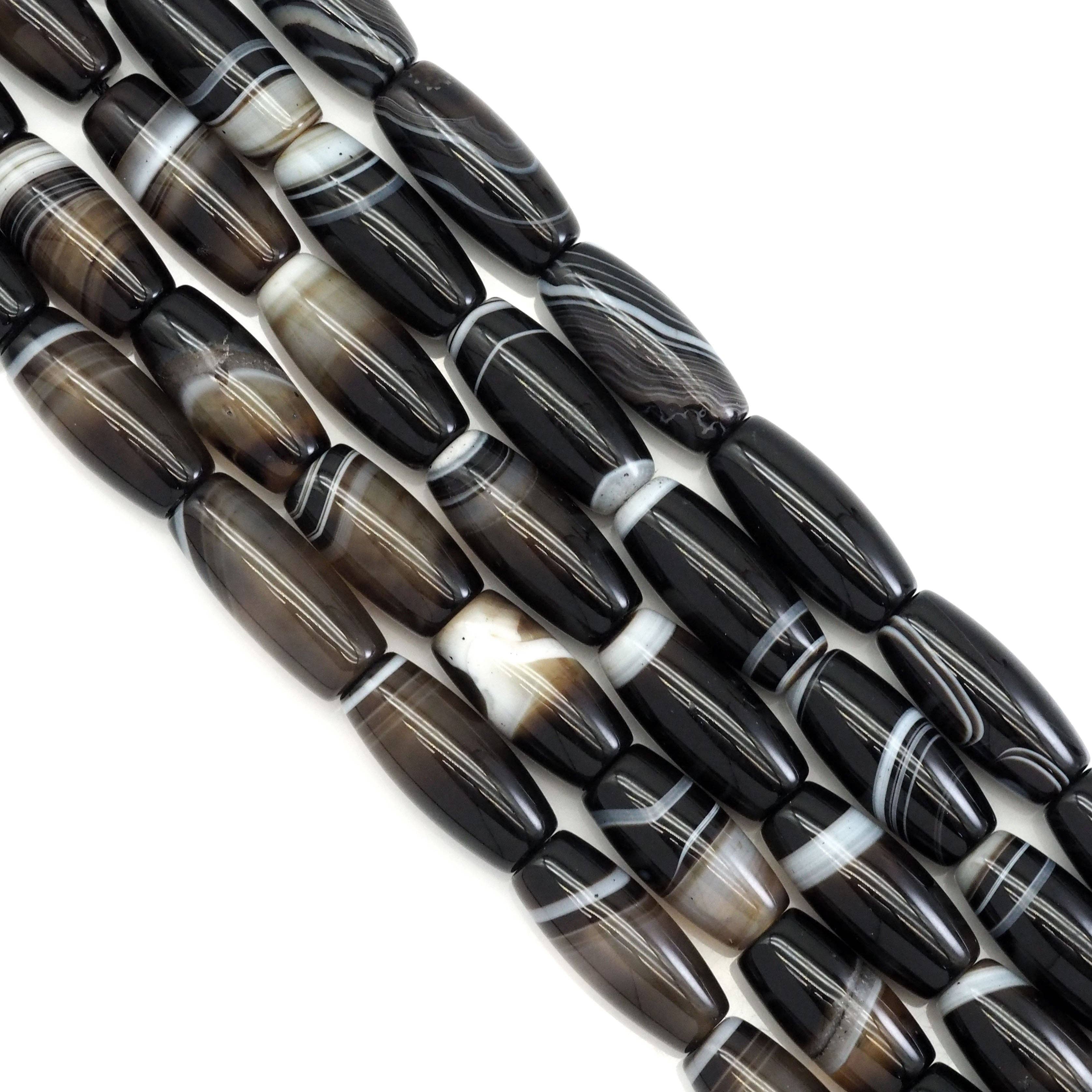 13x30mm Black  White Banded Agate Barrel Beads, Sku#U1771