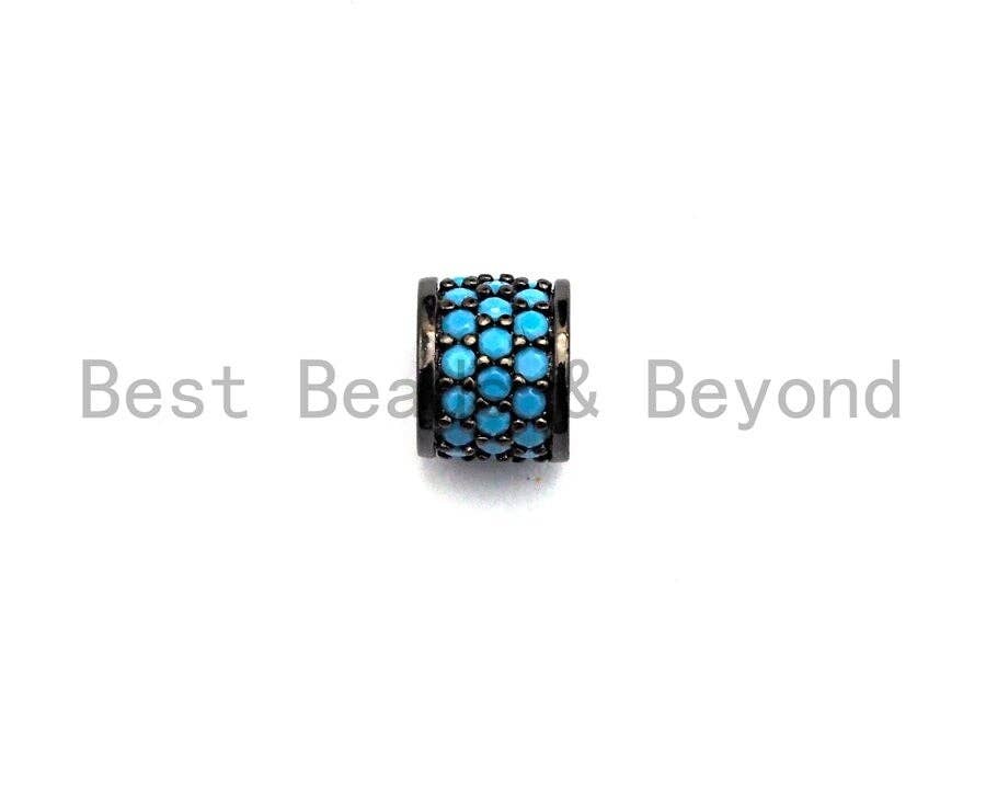 6x7mm Colored CZ Large Hole Cylinder/Drum Barrel Micro Pave Beads, CZ Big Hole Spacer Beads, Large Hole Spacer, sku#Y203