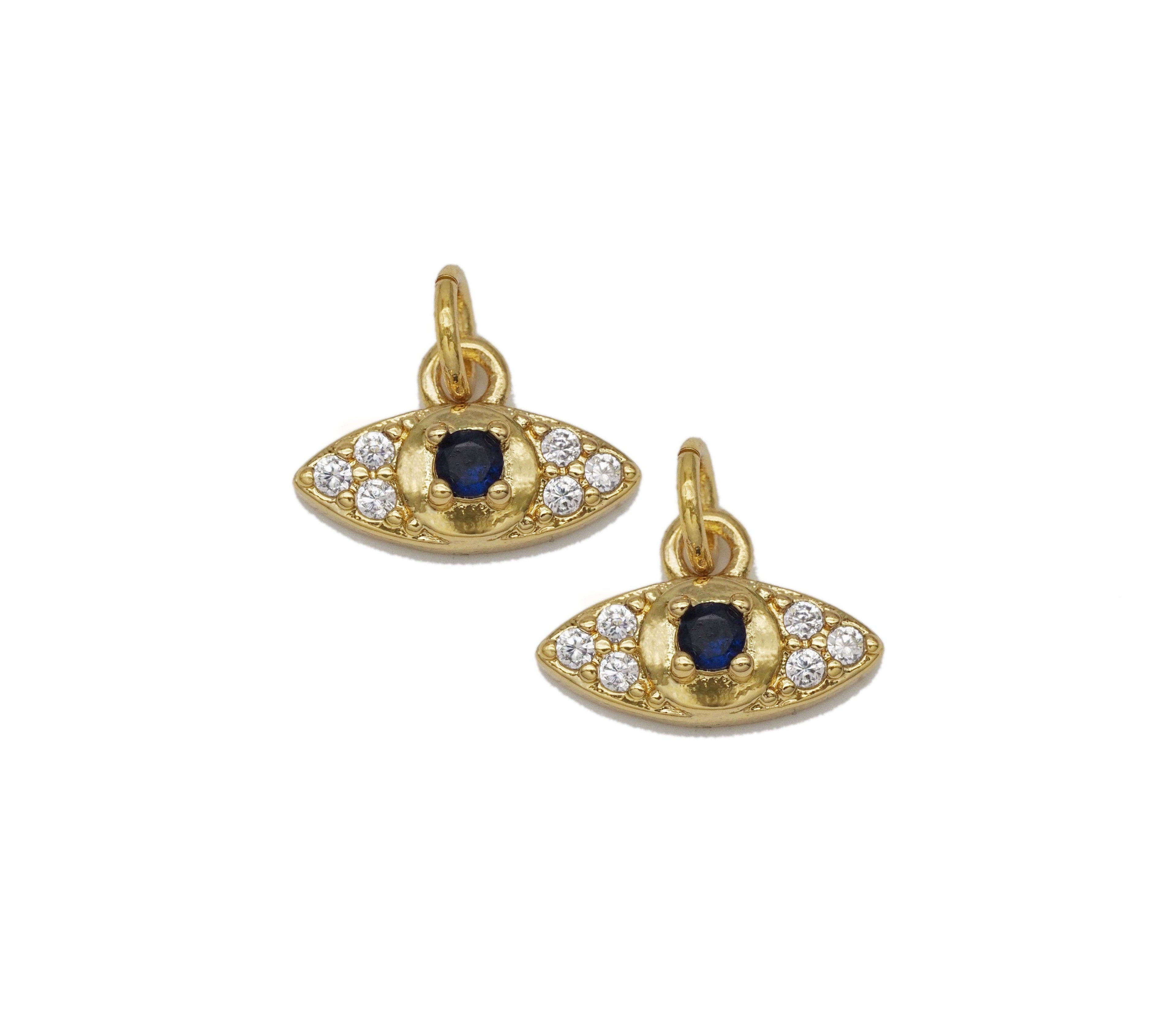 Gold CZ Pave Blue Evil Eye Charm, Sku#LK716