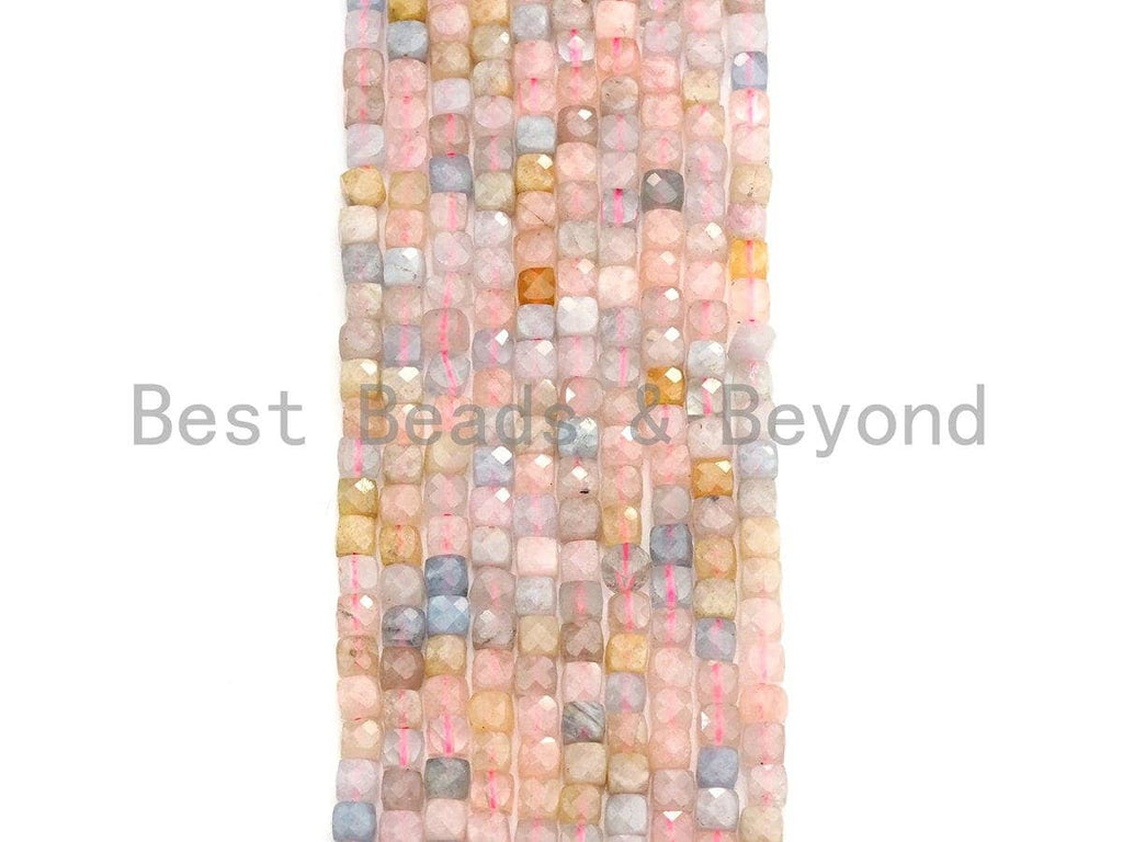High Quality Natural Morganite Beads, 4mm Morganite Cube Faceted Beads, 16" Full strands, sku#U775