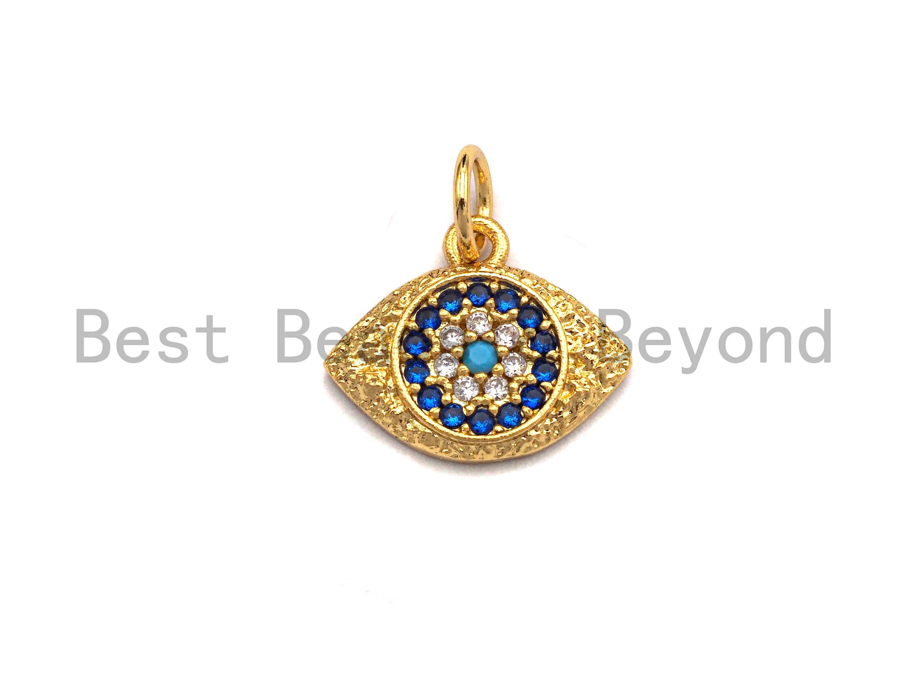 Cobalt CZ Micro Pave Oval Evil Eye Shape Pendant,Cubic Zirconia Oval Charm,Gold/Silver Tone,11x13mm,sku#Y225