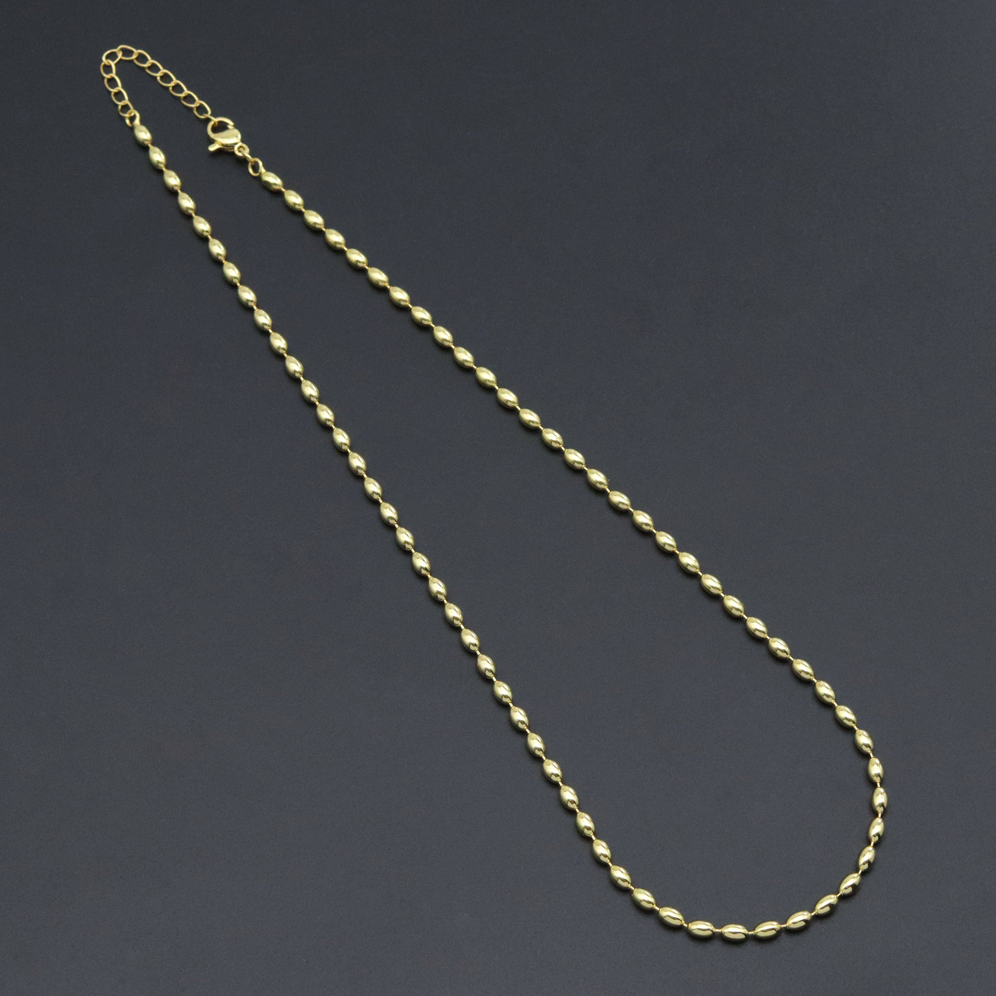 Gold Rice shaple Beads Link Adjustable Necklace, Sku#LD676