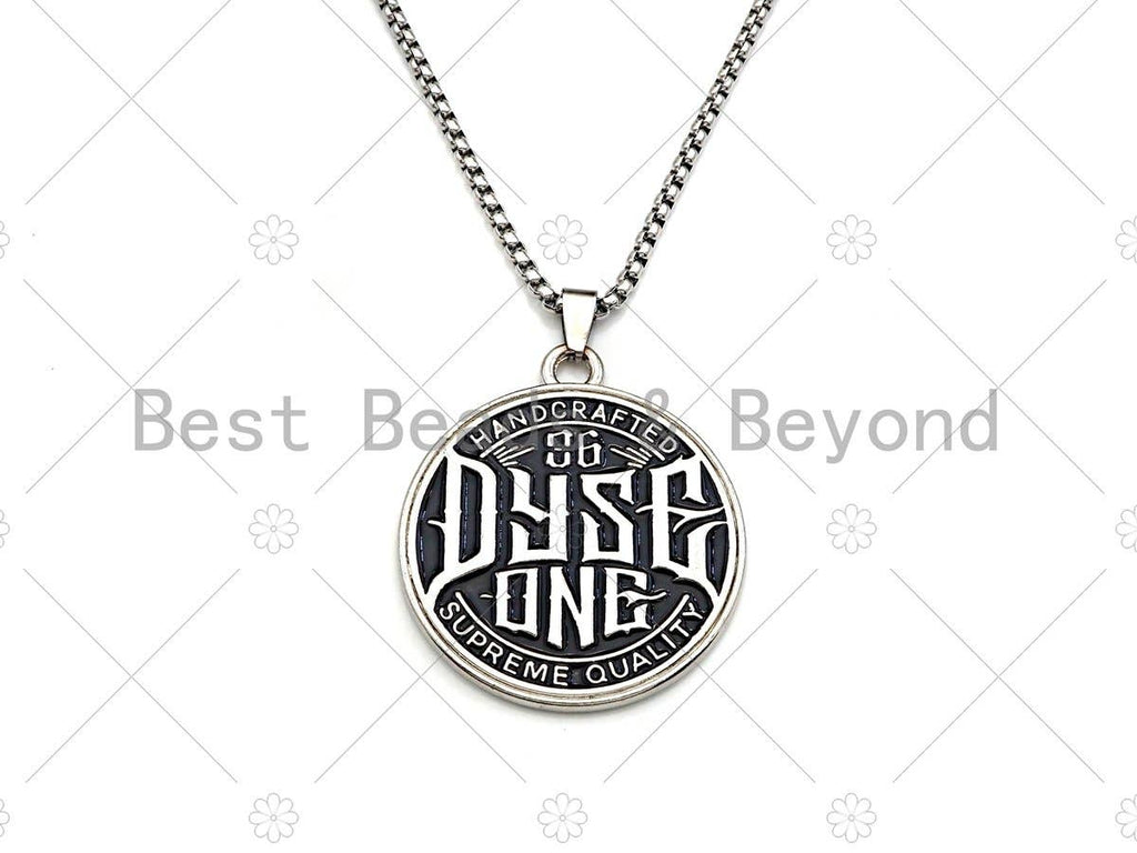 Men's Engraved Disc Pendant Stainless Steel Necklacesku#L342