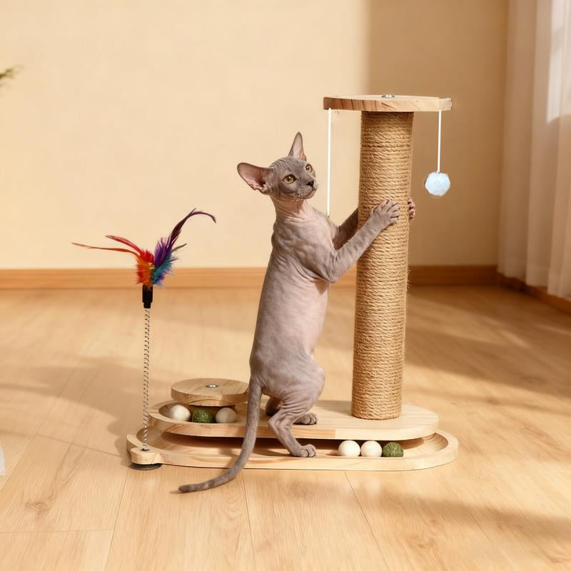 Interactive Cat Toy Set, Durable Vertical Scratcher, Scratching Post & Rolling Ball Design, Perfect for Playful Cats, Enhances Mental Stimulation