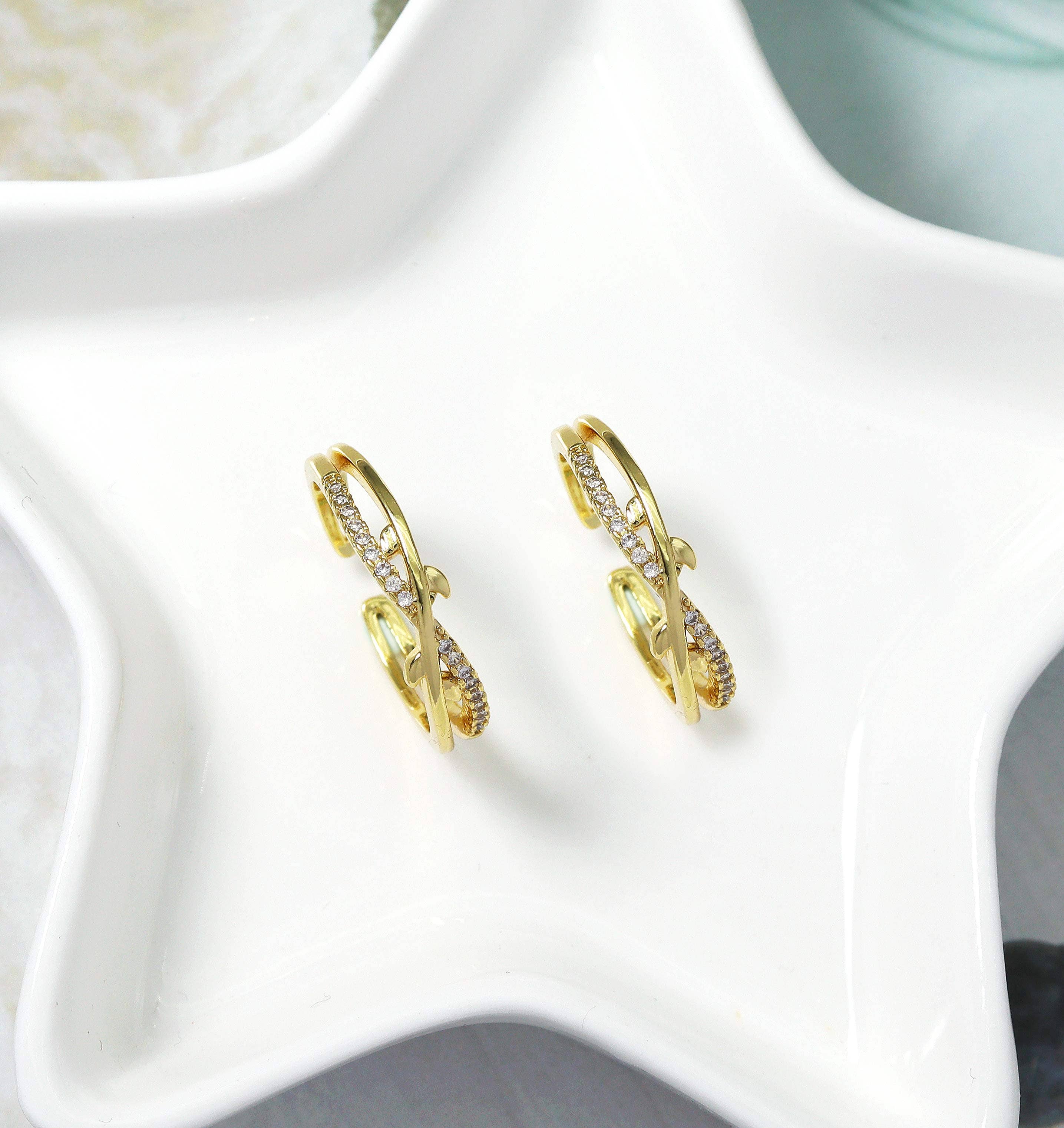 CZ Pave Gold Criss Cross Adjustable Ring, Sku#LD338