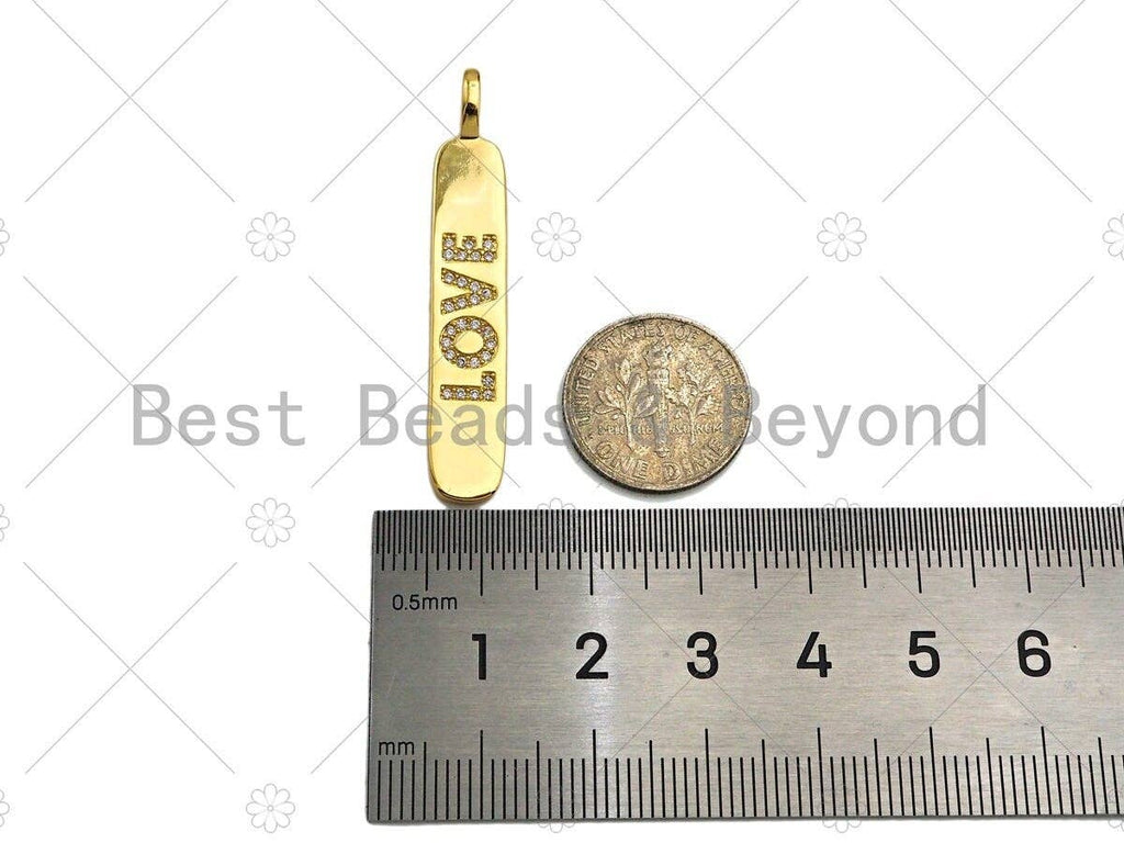 CZ Love Micro Pave LOVE Bar Pendant, Cubic Zirconia Strip Pendant, Love Charm, CZ Micro Pave Pendant, Love Charm, 44x7mm, sku#LK135