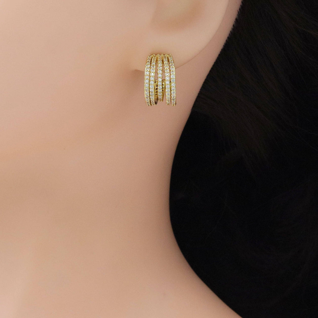 Gold Clear CZ Multiline Huggie Earrings, Sku#A226