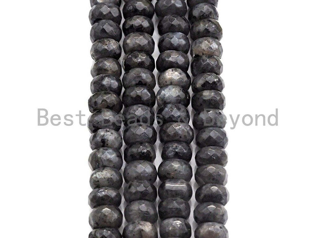 2mm Large Hole Natural Larvikite Beads, Rondelle Faceted 6x10mm/5x8mm, 8" Long Strands, sku#U697