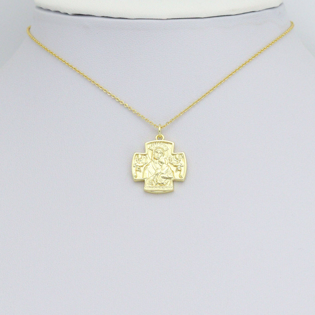 Gold Silver Virgin Mary Hammered Cross Charm Pendant, Sku#L728