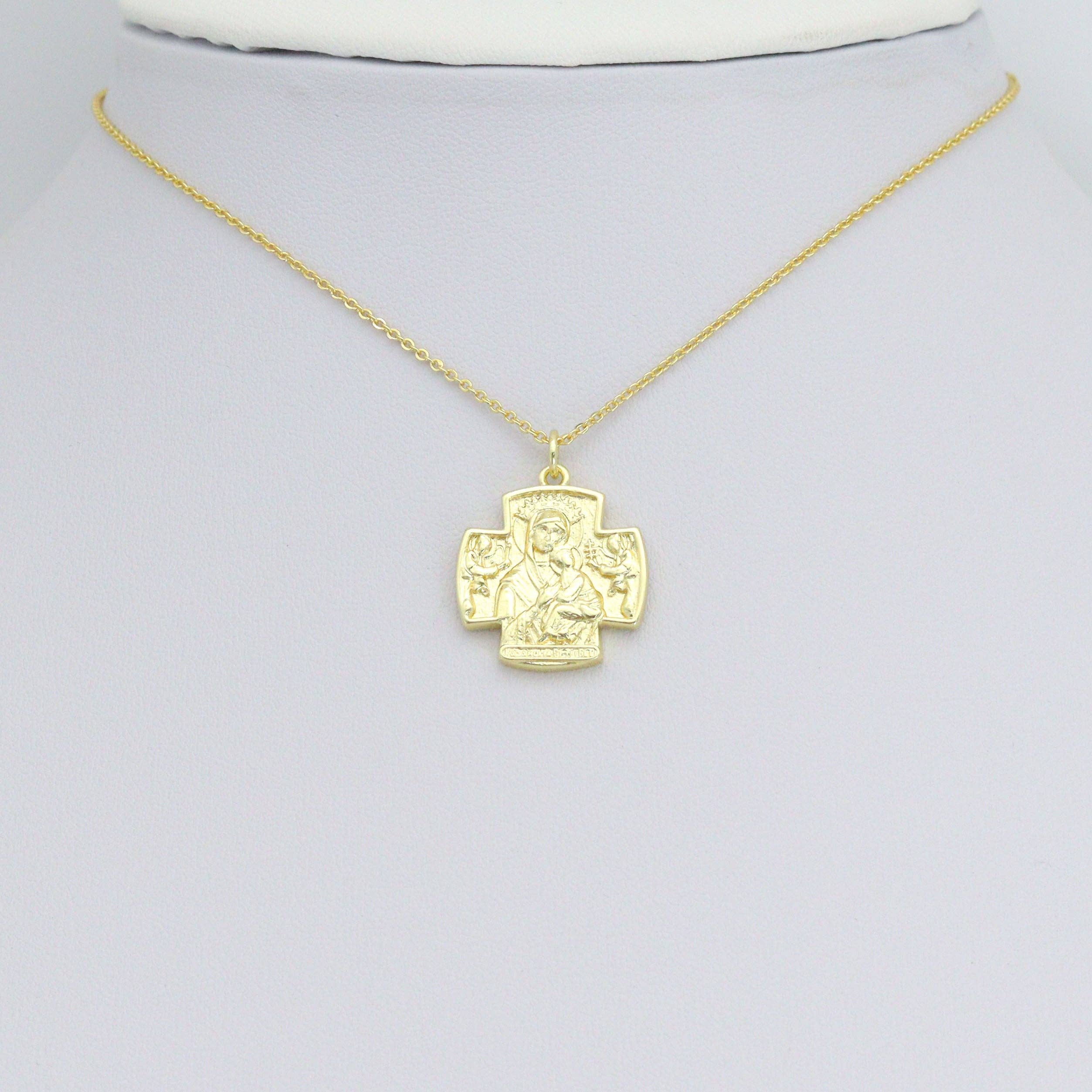Gold Silver Virgin Mary Hammered Cross Charm Pendant, Sku#L728