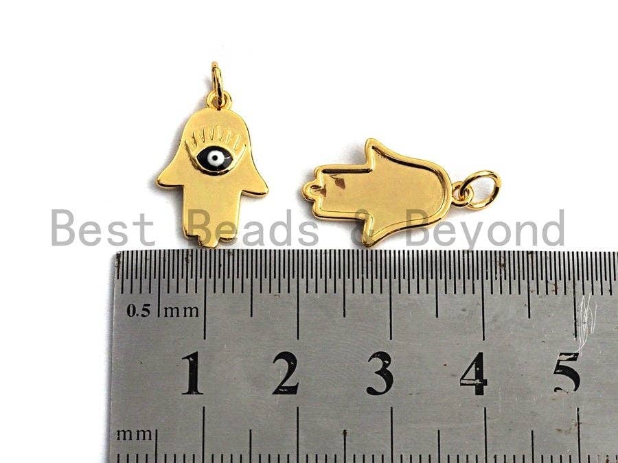 CZ Micro Pave Evil Eye on Hamsa Hand Pendant/Charm, Lucky eye Cubic Zirconia Pendant, Gold Tone,13x19mm,Sku#Y232