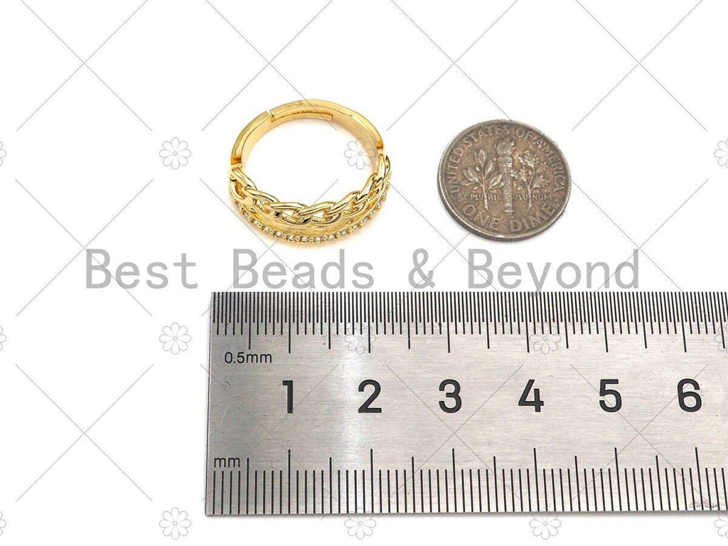 CZ Crown Link Adjustable Ring, Sku#LD44