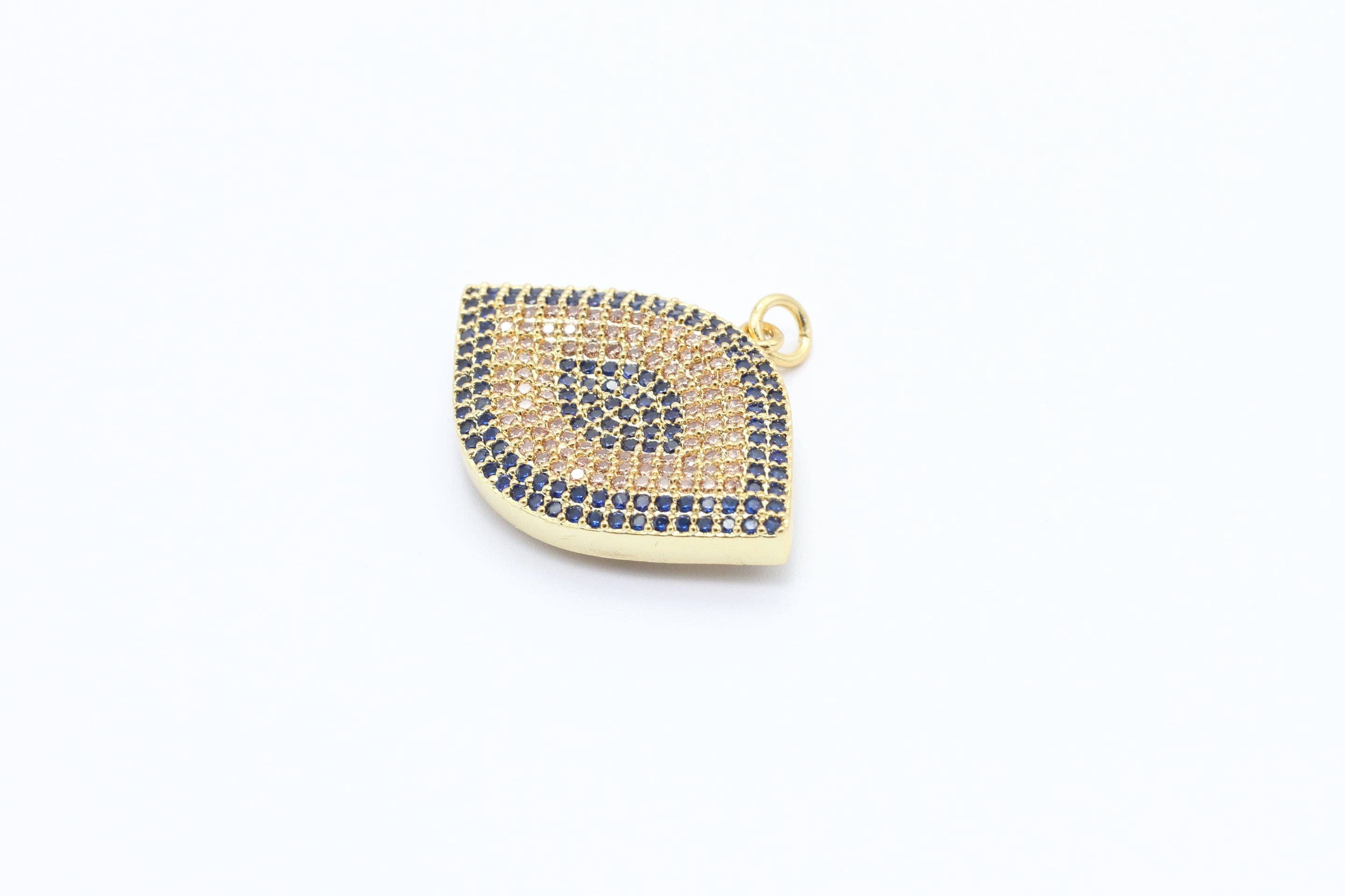 CZ Cobalt Micro Pave Marquise Evil Eyes Pendant, Cubic Zirconia Pendant,32x28mm,sku#F31