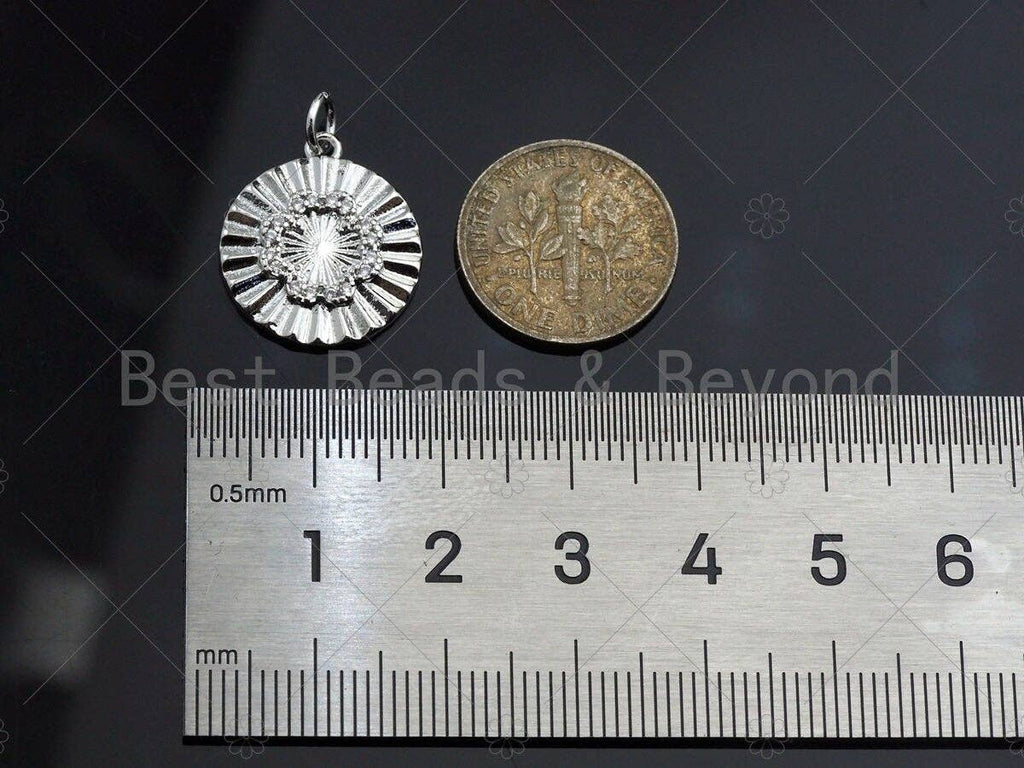 CZ Micro Pave Clover On Round Pendant/Charm,Cubic Zirconia Paved Charm, Dainty Medallion Charm, Necklace Bracelet Charm,16x18mm, sku#L337