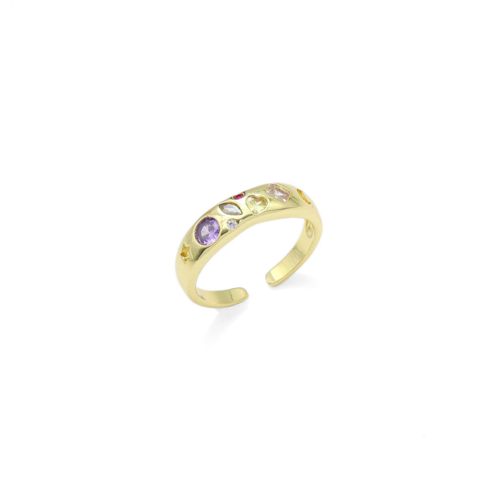 Gold Colorful CZ Round Adjustable Ring, Sku#Y907