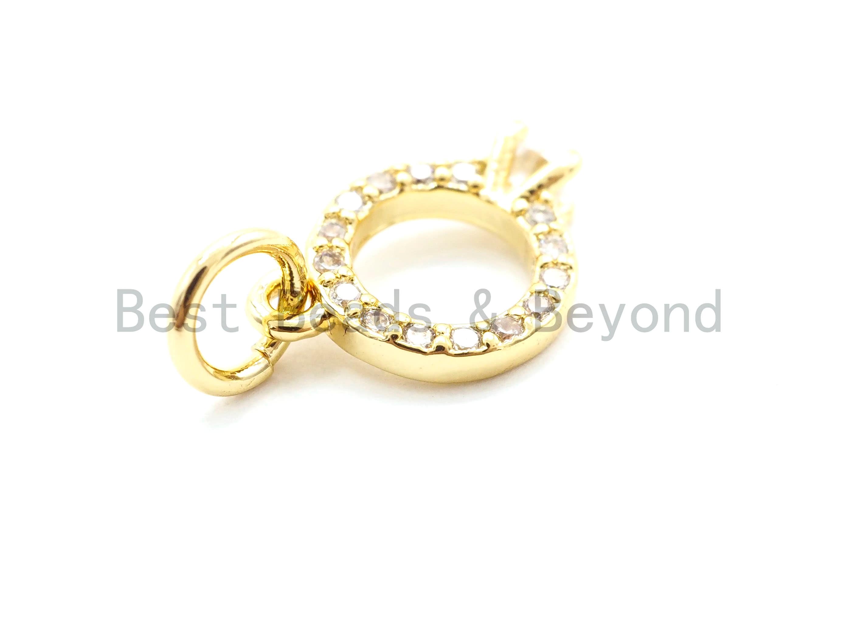 2pcs CZ Micro Pave Diamond Ring Pendant/Charm,Cubic Zirconia Paved Charm, Necklace Bracelet Charm Pendant, 7x10mm,sku#Y154