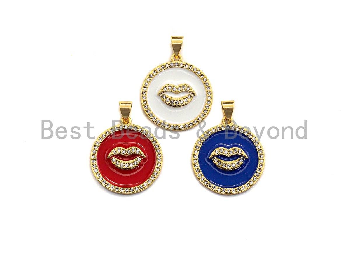 Enamel Colorful Lip On Round Coin Pendant,CZ Micro Pave Oil Drop pendant,Enamel pendant,Enamel Jewelry,20x22mm,sku#Z631C