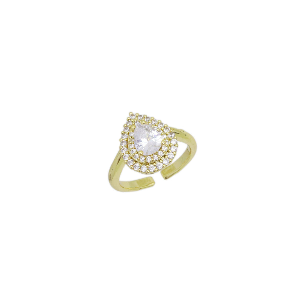 Clear CZ Big Teardrop CZ Gold Adjustable Ring, Sku#A169