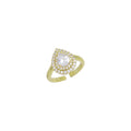 Clear CZ Big Teardrop CZ Gold Adjustable Ring, Sku#A169