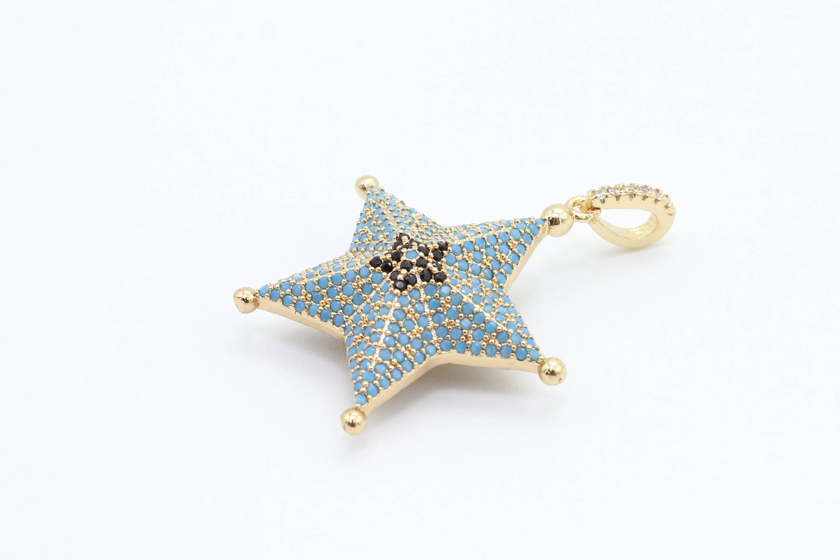 CZ Micro Pave 28x36mm Turquoise Star Pendant/Charm, Cubic Zirconia Pendant/Charm for Necklace Bracelet, Fashion Jewelry Findings, sku#F5
