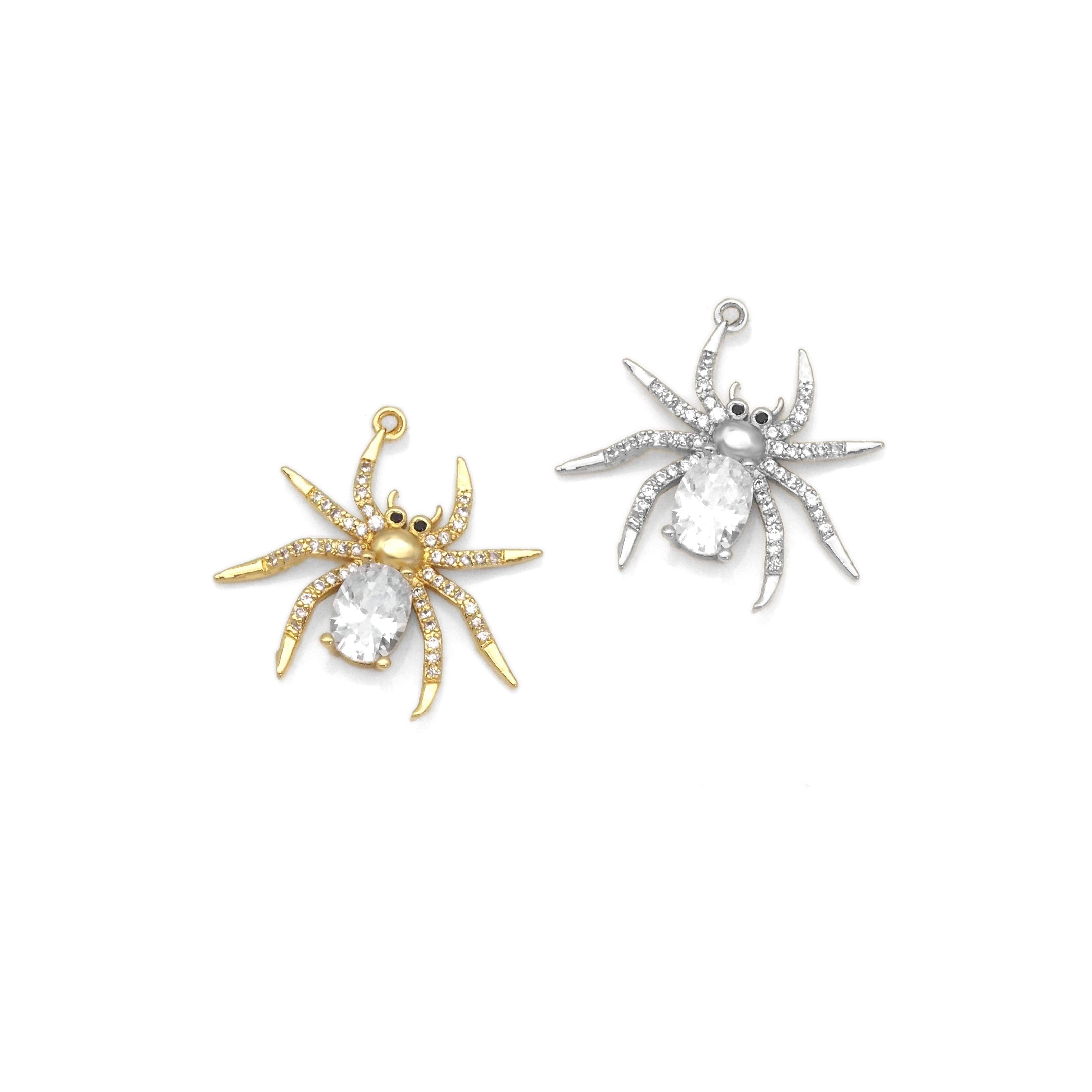 ClearCZ Gold Silver Spider Shape Charm, Sku#B363