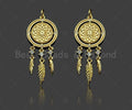 CZ Micro Pave Disc With Feather Shape Pendant Charm,Sku#F1357C