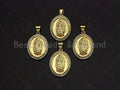 18K Gold Virgin Mary On Oval Emblem Shape Pendant, Oval Charm, Virgin Mary Pave Pendant, Dainty Gold Charm,21x15mm, Sku#F1154