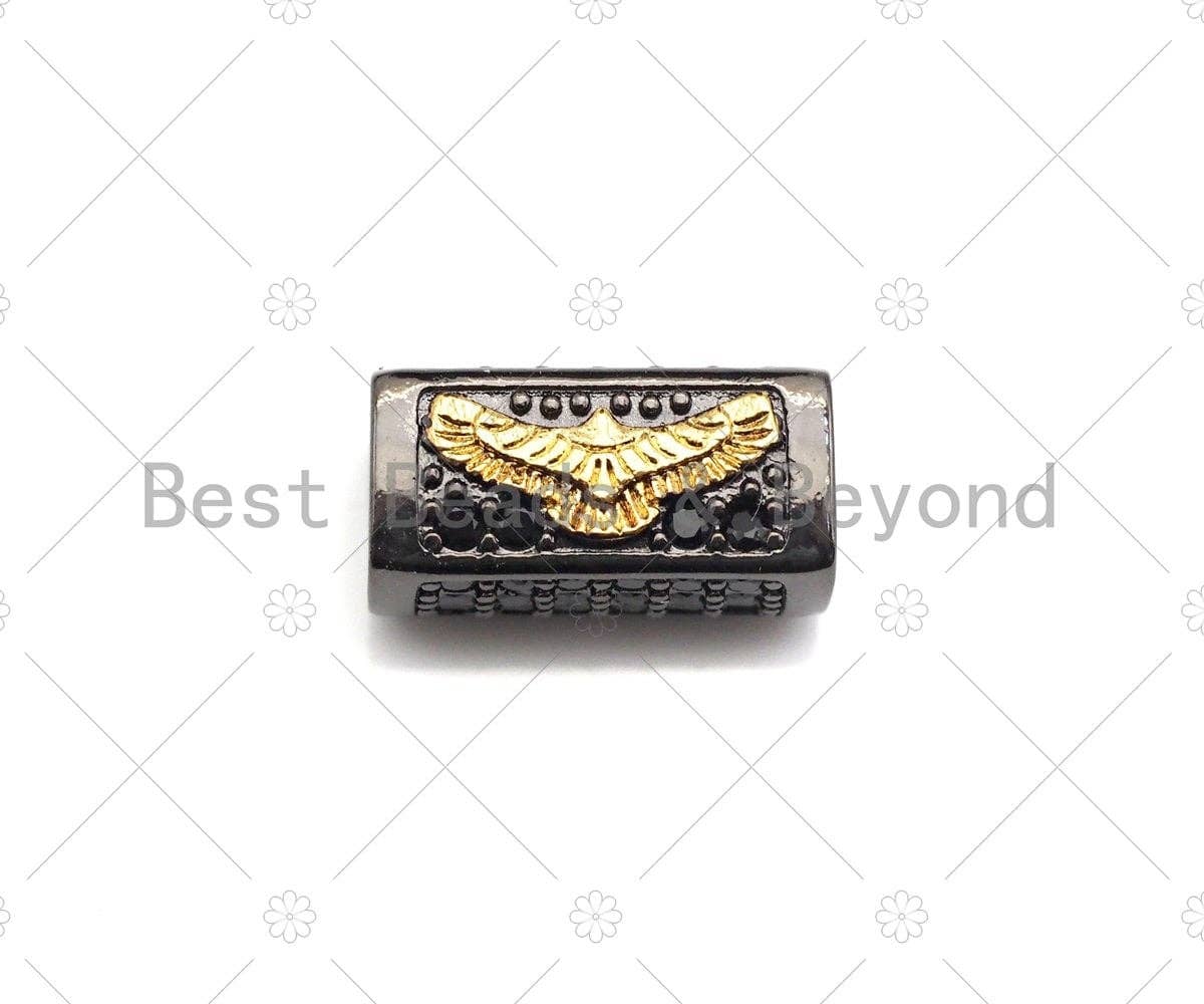 Lighnting/Eagle Bead,Tube Spacer Bead, Black CZ Pave Tube Spacer Beads for Men/Women Jewelry Making, 7x14mm, sku#ML21