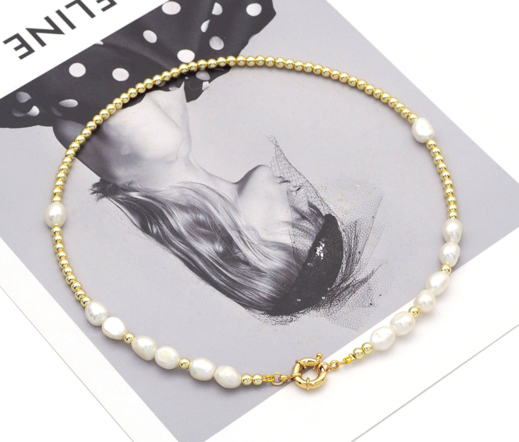 Gold  Hematite Ball Pearl Necklace, SKU#EF244