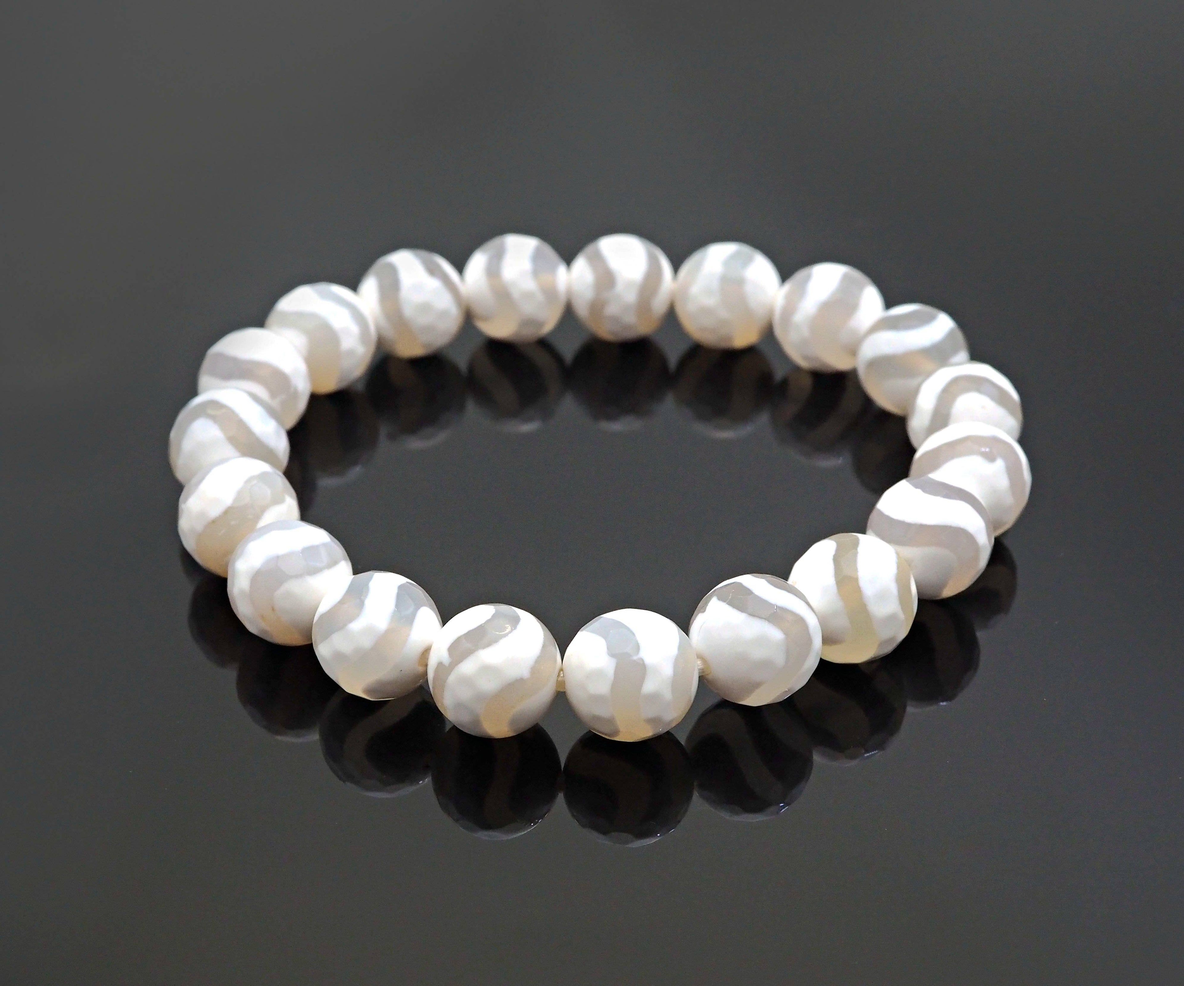 Natural White Tibetan Agate Stretchy Bracelet,U1092