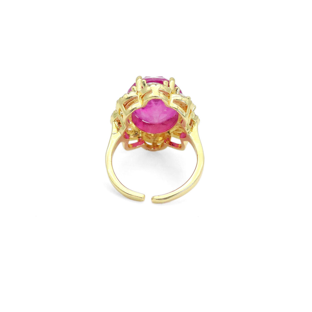 Big Oval Green Pink Stone Statement Ring, Sku#LX490