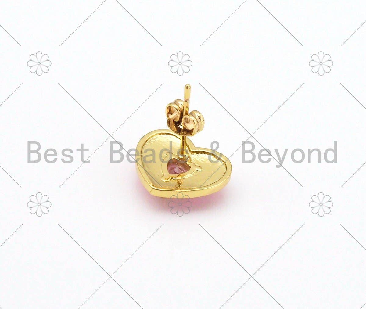 CZ Heart on Enamel Heart Stud Earrings,Sku#O67