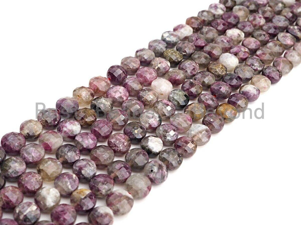 High Quality Natural Checkerboard Cut Tourmaline Coin Shape beads, 6mm/8mm Turble Shell Cut Pink Tourmaline Beads, 16" Full strand, sku#UA52