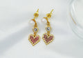 Fuchsia CZ Heart and Pearl Stud Earrings, Sku#LD259