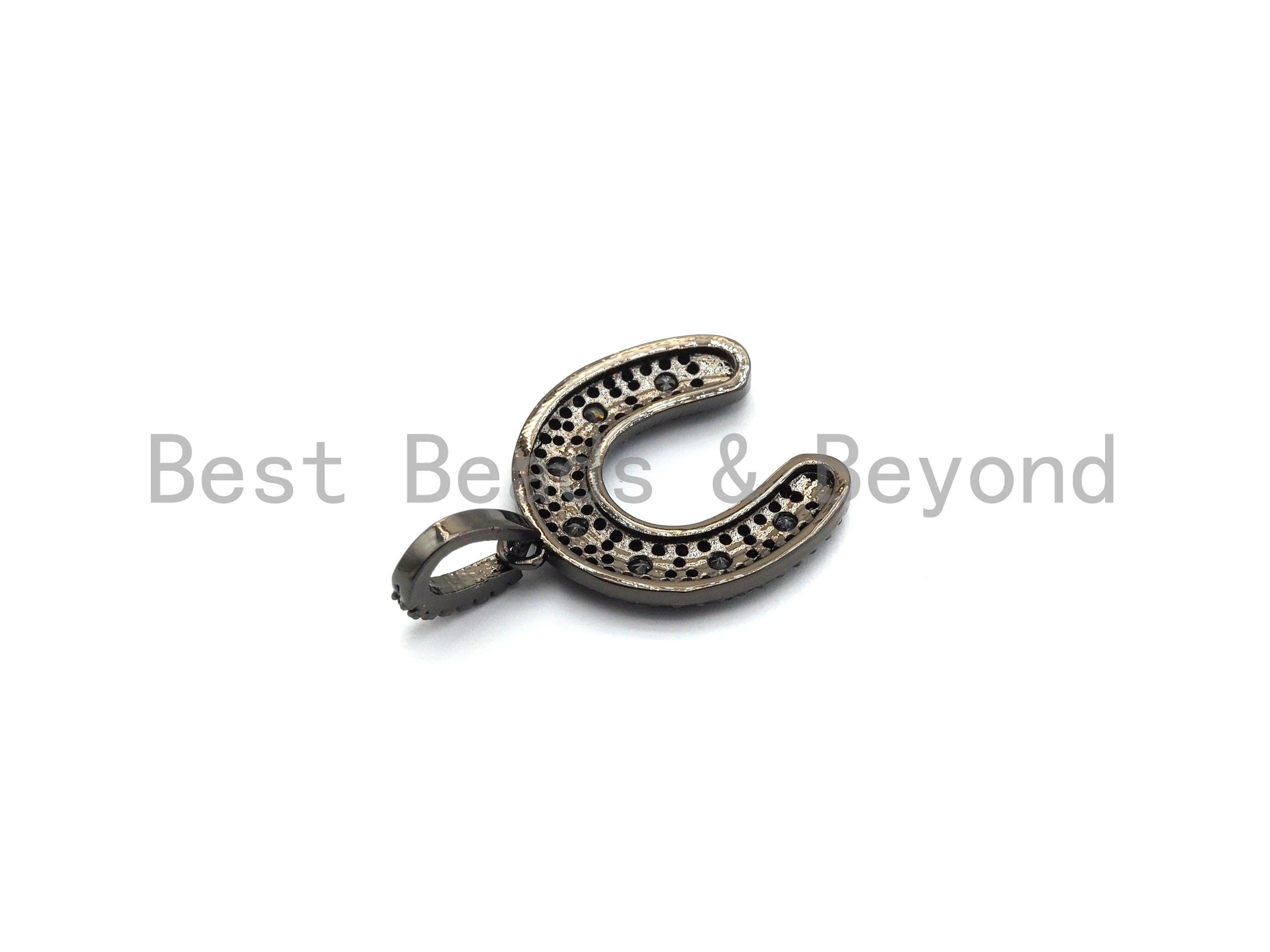 CZ Black/Clear Dual Color CZ Micro Pave Horse Shoe Pendant,