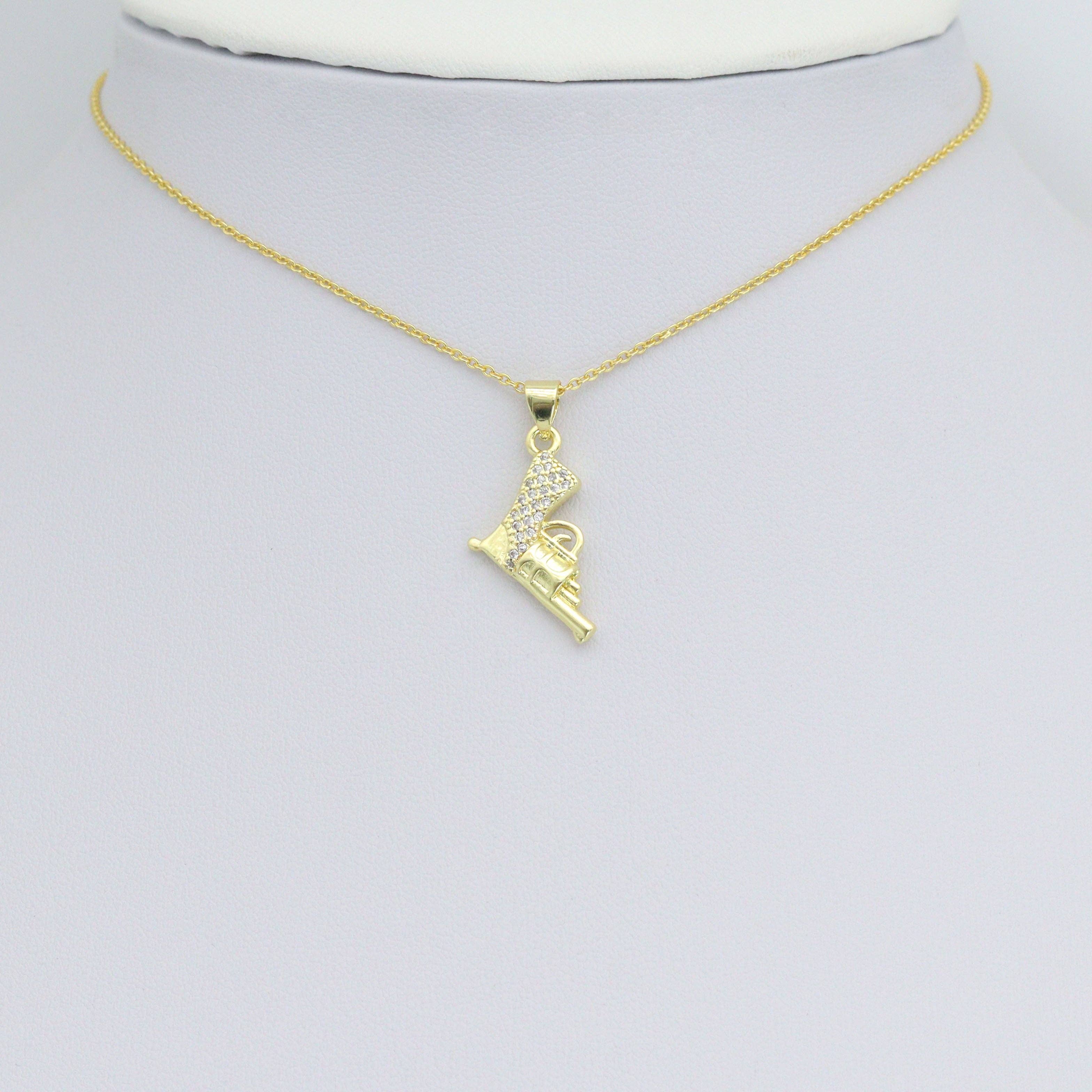 Clear CZ Gold Pistol Gun Charm Pendant, Sku#LK1205