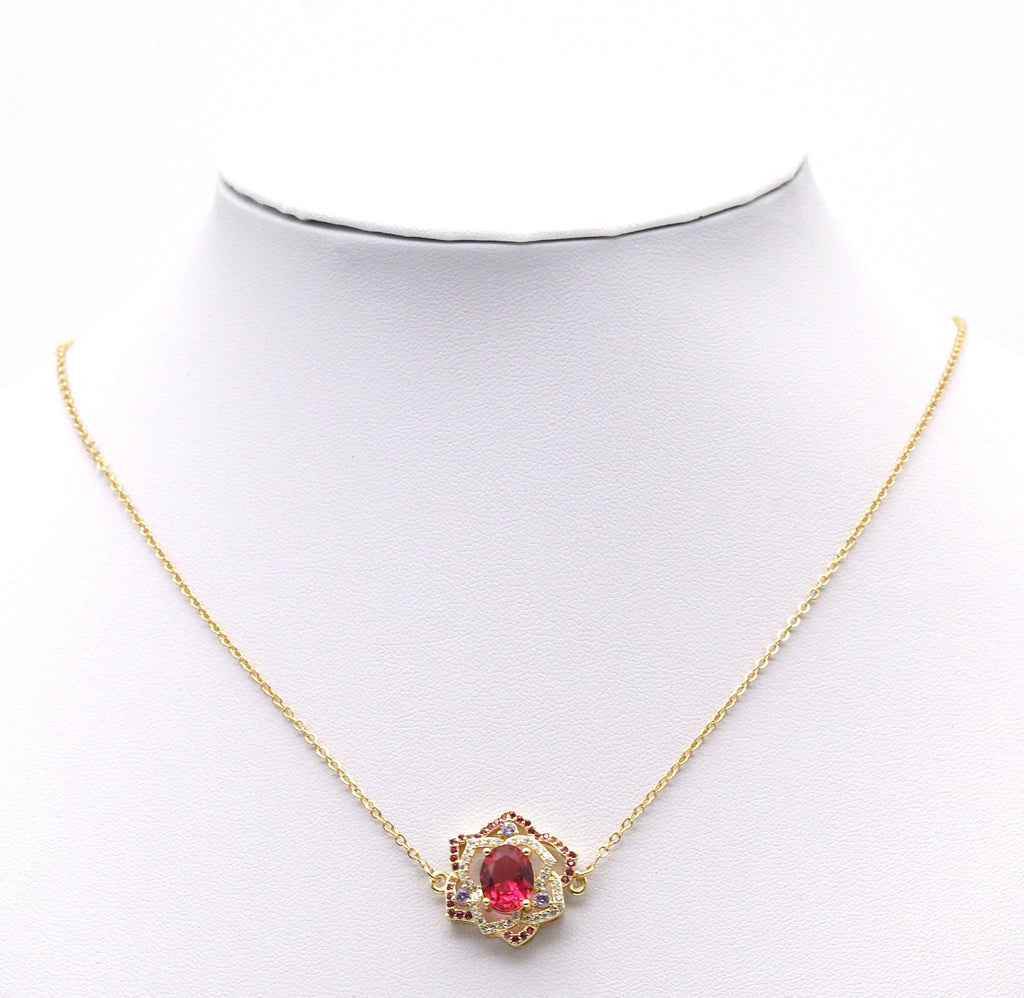 Fuchsia CZ Rose Flower Frame Charm, Sku#LK750
