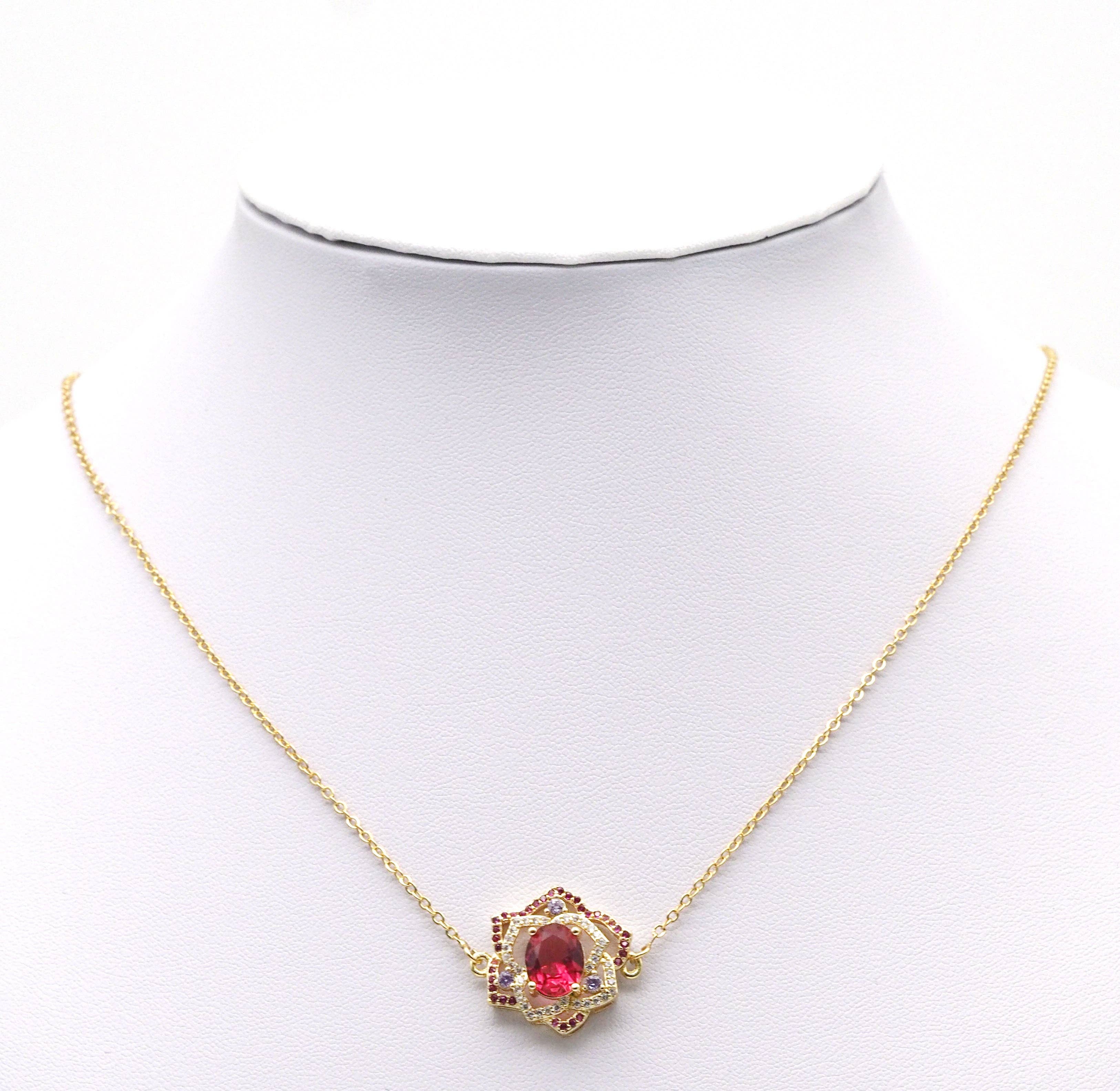 Fuchsia CZ Rose Flower Frame Charm, Sku#LK750