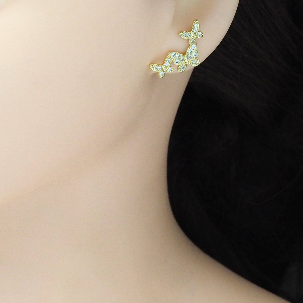 CZ Gold Thriple Butterflies Ear Climber Earrings, Sku#LD502