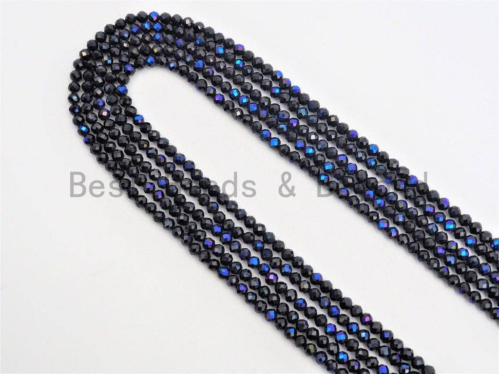Top Quality Mystic Plated Faceted Black Spinel Round Beads 2/3mm Gemstones Beads, Sparkly Black Spinel Beads,15.5" Full Strand,SKU#U415