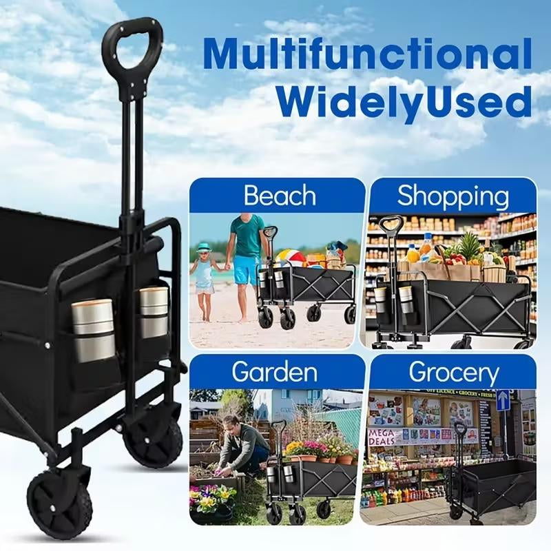 Foldable Multi-Purpose Handcart - Heavy-Duty Design for Beach, Camping, Garden, Shopping & RV Storage Folding Steel Frame Garden Trolley All-Terrain Tire